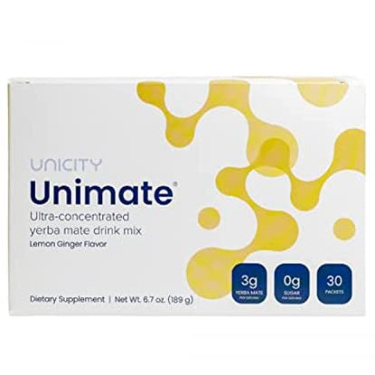Unicity Unimate Ultra-Concentrated Yerba Mate Drink Mix Natural Lemon Flavor, 30 Stick Packs, 5.4 oz (153g)