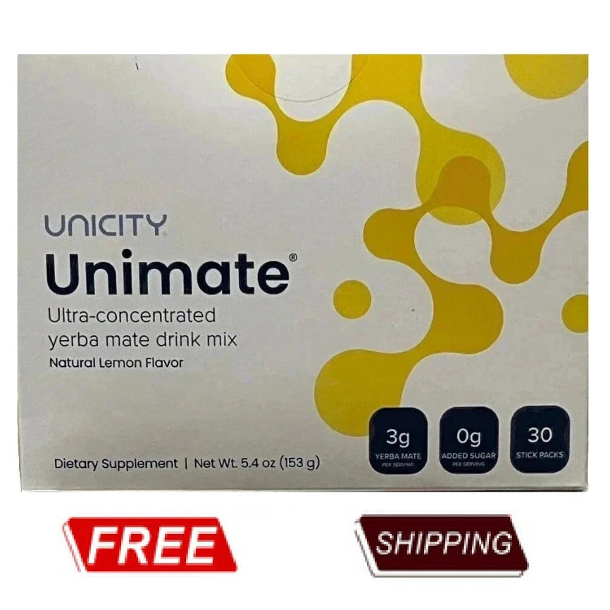 Unicity Unimate Ultra-Concentrated Yerba Mate Drink Mix Natural Lemon Flavor, 30 Stick Packs, 5.4 oz (153g)
