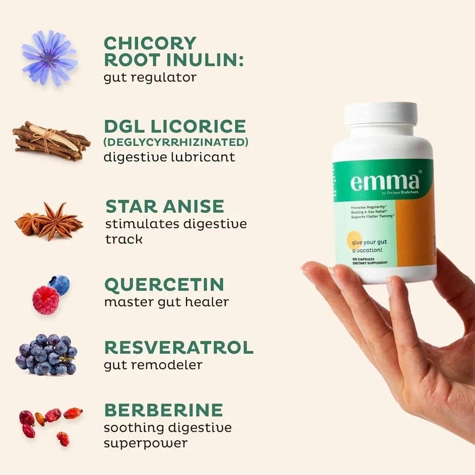 Emma Gut Health Supplement 60 Capsules for Bloating Relief & Leaky Gut++