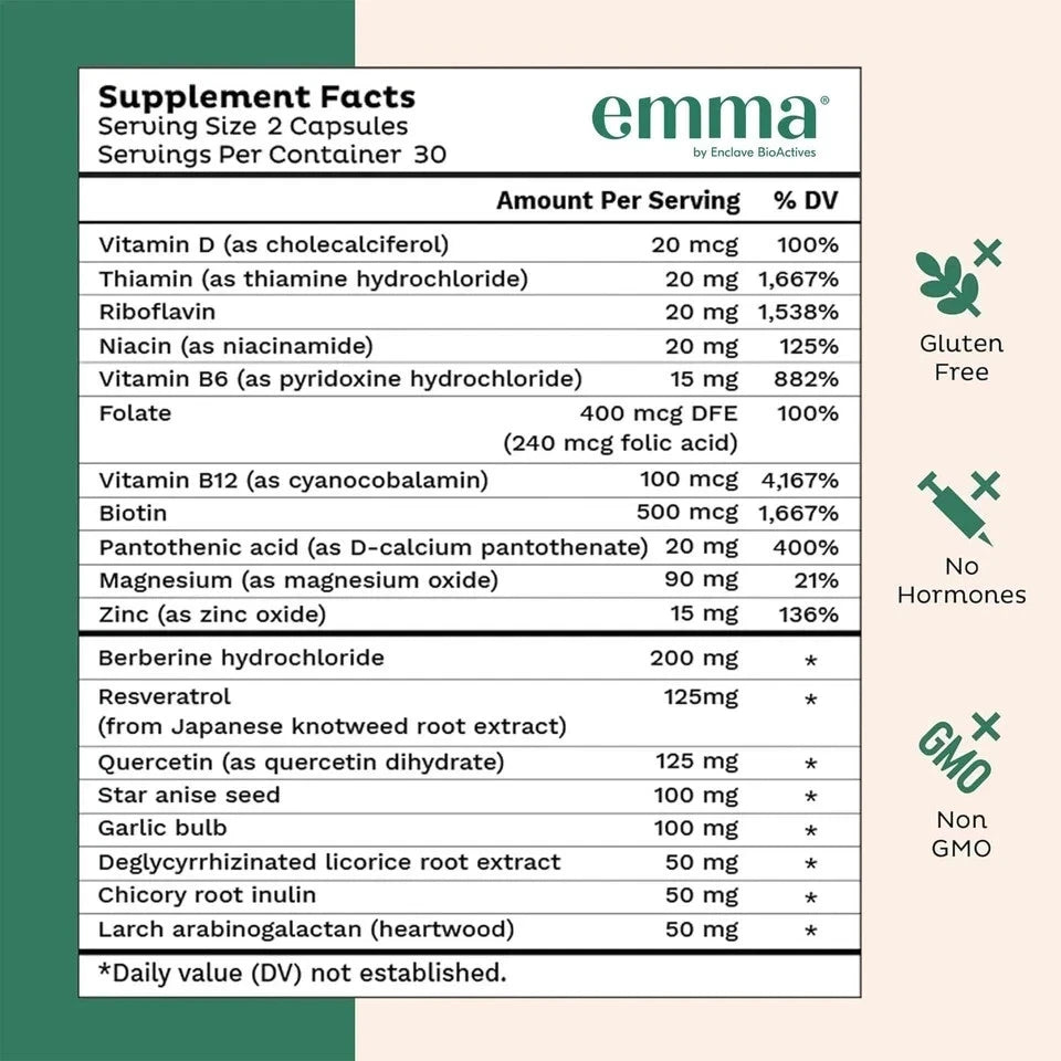 Emma Gut Health Supplement 60 Capsules for Bloating Relief & Leaky Gut++