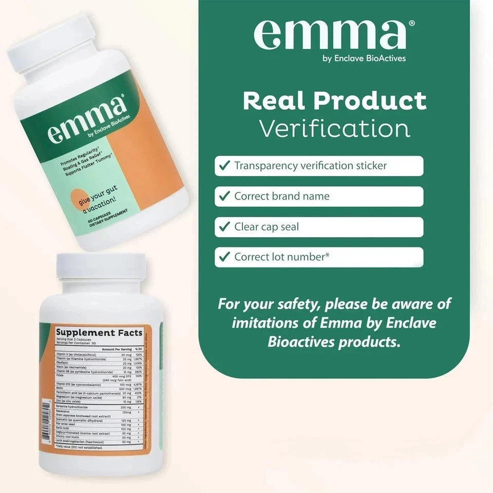 Emma Gut Health Supplement 60 Capsules for Bloating Relief & Leaky Gut++
